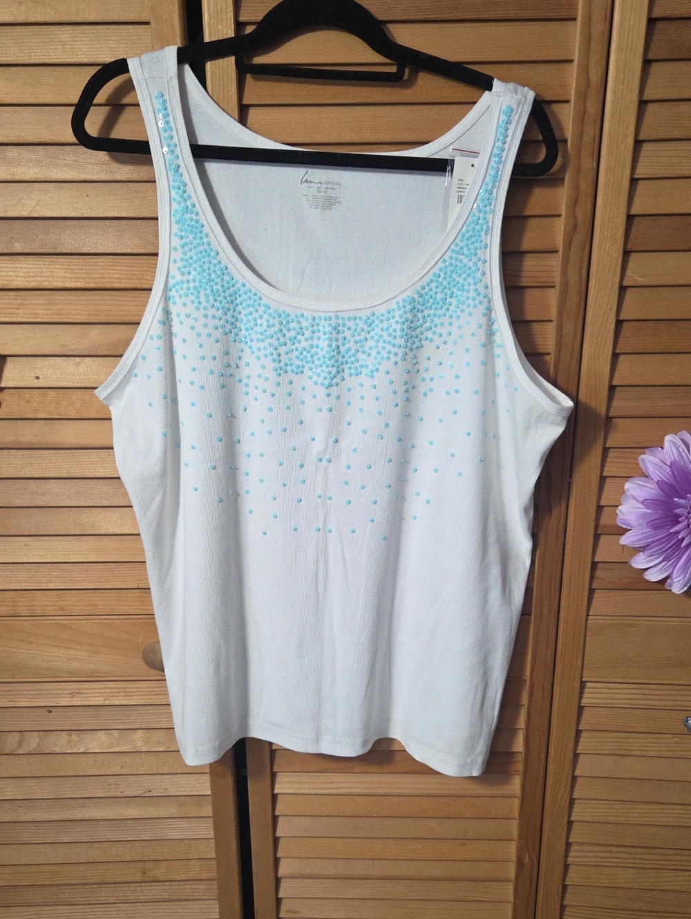 NWT - Lane Bryant White Tank with Light Blue Bead Accents